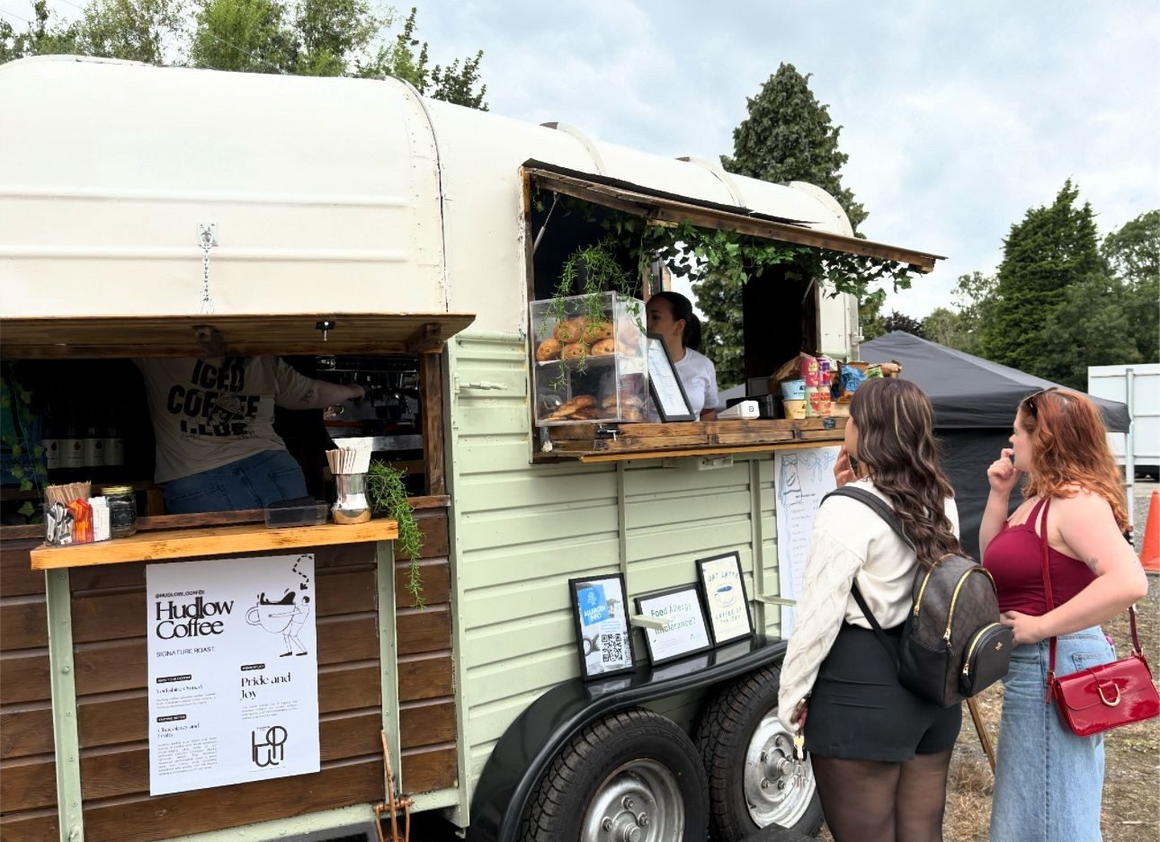 The finished Sea’s and Sky’s coffee trailer serving customers at an outdoor event